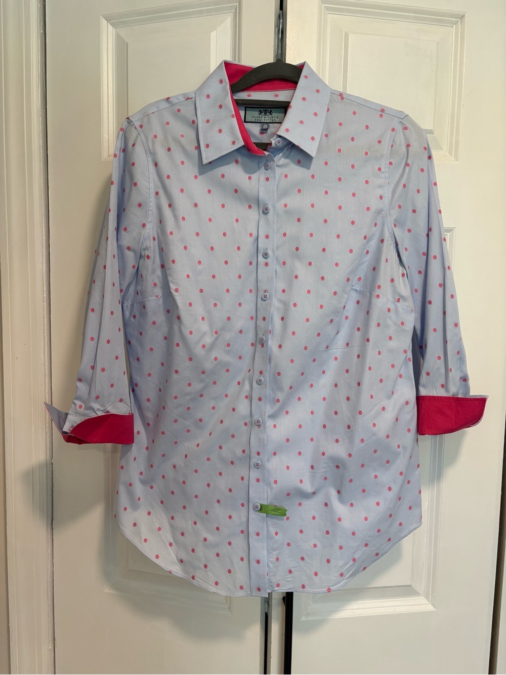 Hawes & Curtis Playful Light Blue & Pink Polka Dot Button-Down Shirt US 8